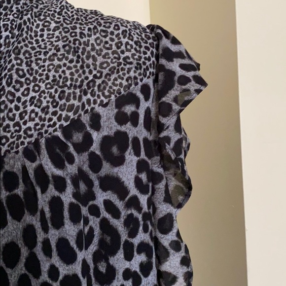 Michael Kors Tie Neck Mix Cheetah Print Blouse Size XXL Black & Gray - Picture 3 of 5